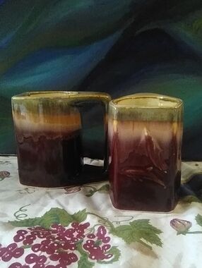 Artisan Handmade Ceramic Mugs With Dolfines Ruby Red Layered Glaze